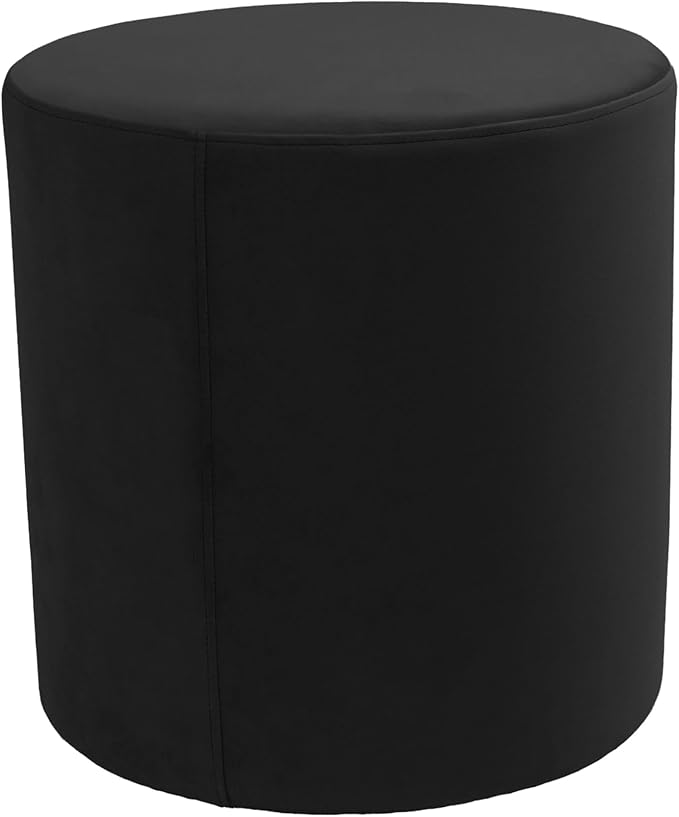 Everyday 18" Round Microfiber and Faux Leather Ottoman, 19" Height - Onyx