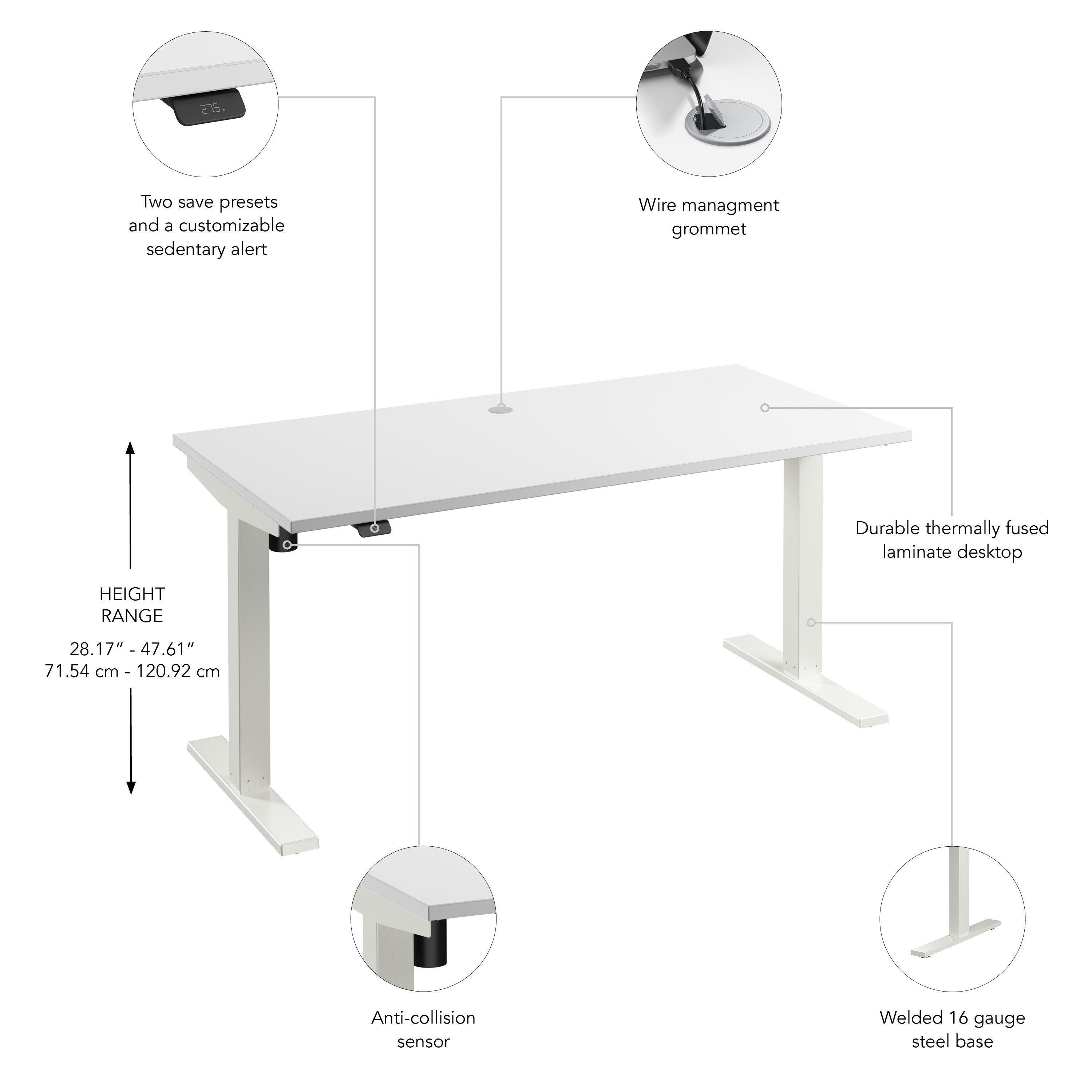 Bush Business Furniture Move 40 Series 60W x 30D Electric Height Adjustable Standing Desk in White with White Base - 59.45" Width x 29.37" Depth x 28.17" Height