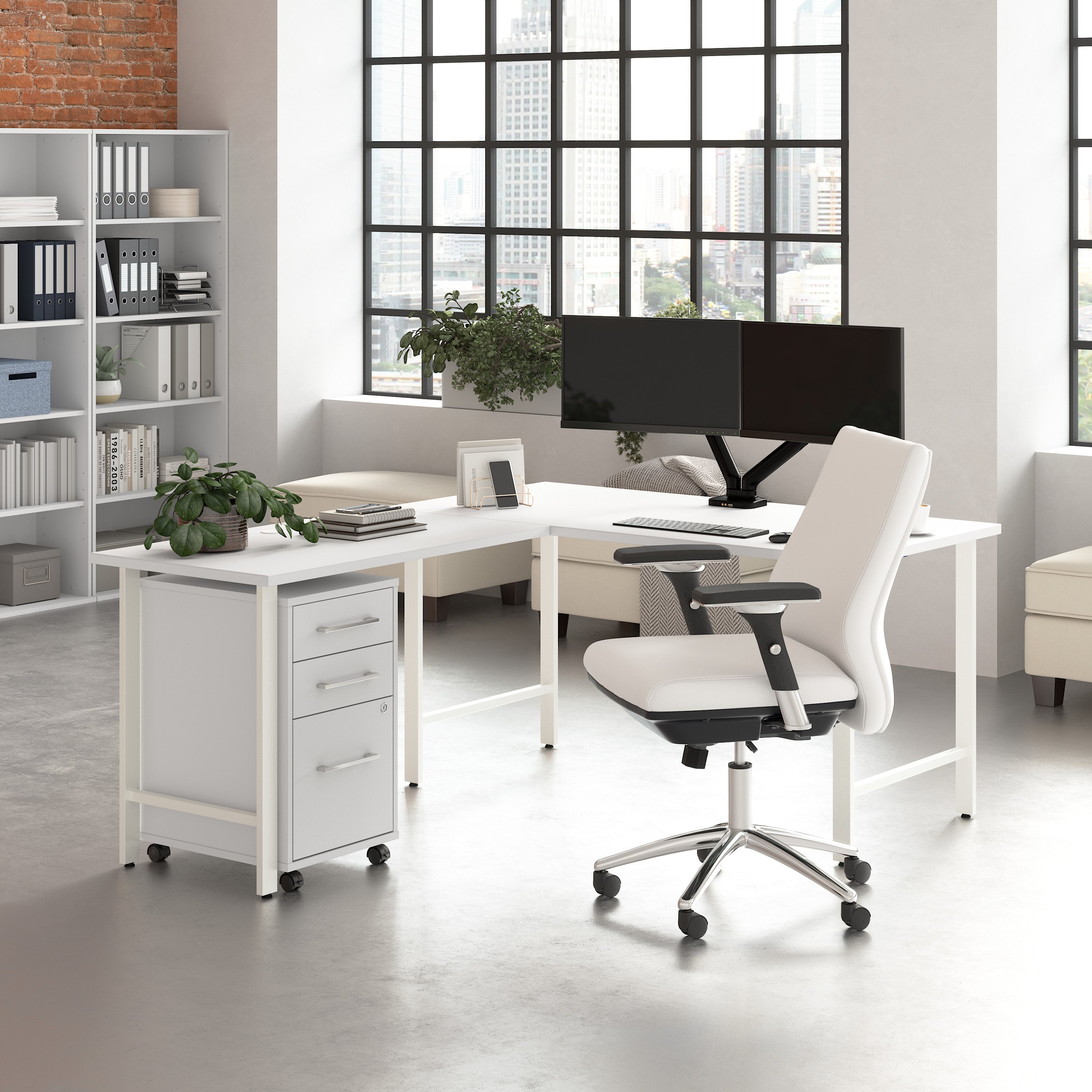 Bush Business Furniture Hustle 60W x 30D L Shaped Computer Desk with 3 Drawer Mobile File Cabinet in White - 59.44" Width x 71.33" Depth x 30.07" Height