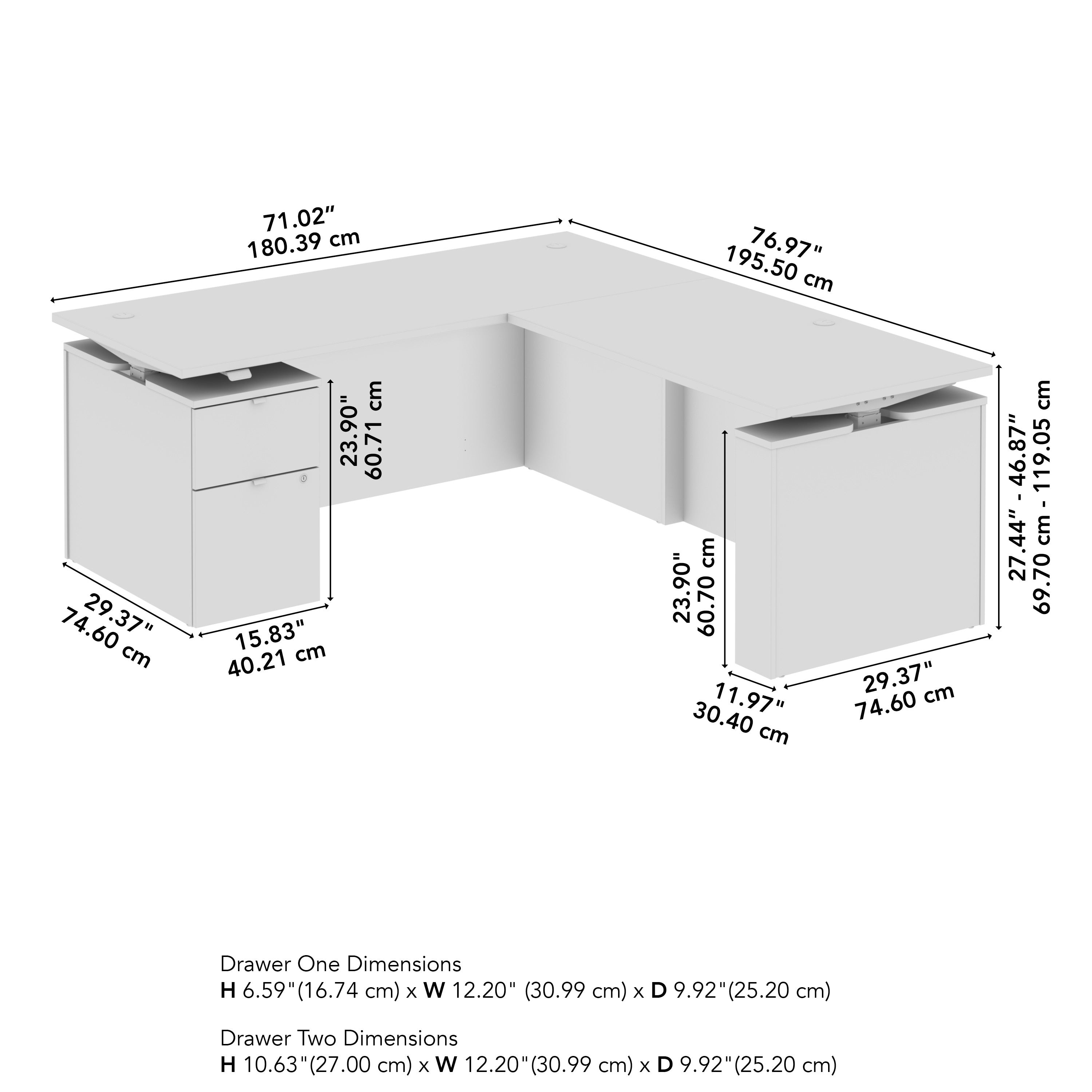Bush Business Furniture Stratus&nbsp;72W x&nbsp;78D Height Adjustable L Shaped Standing Desk with File Cabinet in White with White Base - 71.02" Width x 76.97" Depth x 27.44" Height