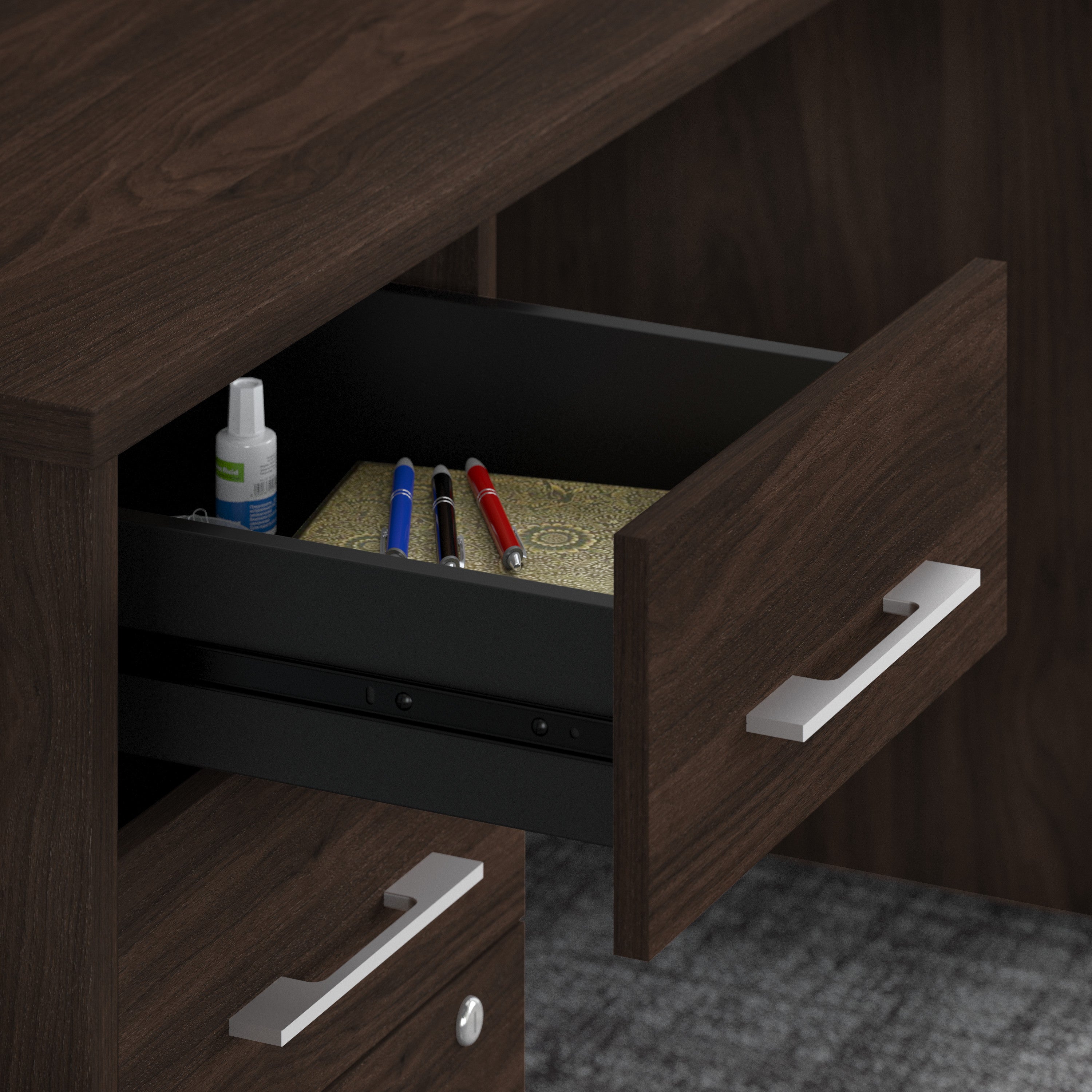 Bush Business Furniture Office 500 72W U Shaped Executive Desk with Drawers in Black Walnut - 71.02" Width x 100.43" Depth x 29.82" Height