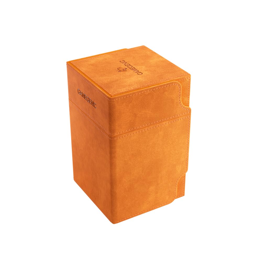 Watchtower 100+ XL Convertible Deck Box - Double-Sleeved Card Storage - Card Game Protector - Nexofyber Surface - Holds Up to 100 Cards - Orange Color - Made by Gamegenic