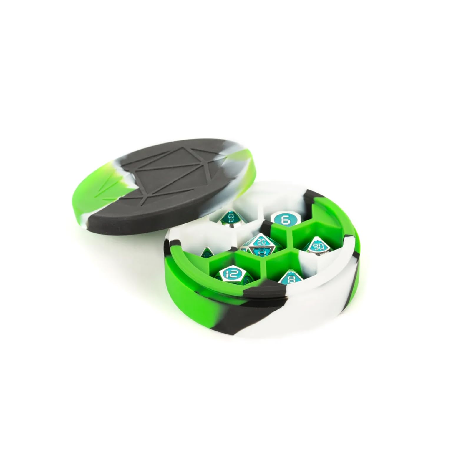 FanRoll Silicone Round Dice Case: Green/Black/White, Role Playing Game Dice Accessories for Dungeons and Dragons