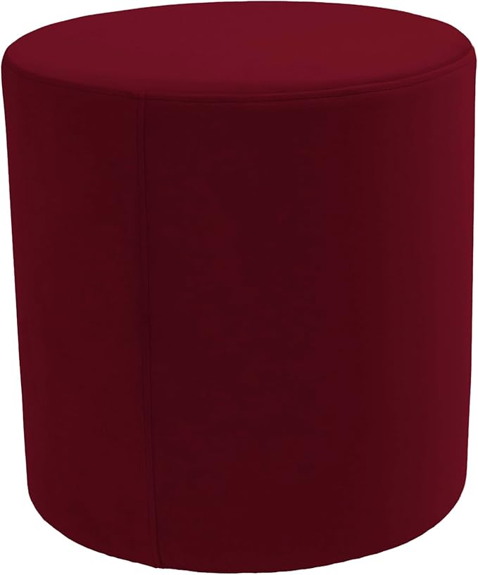 Everyday 18" Round Microfiber and Faux Leather Ottoman, 19" Height - Bordeaux