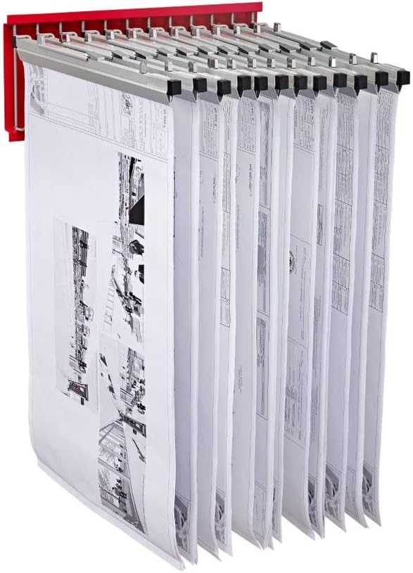 Large File Pivot Wall Rack for Blueprints, Red