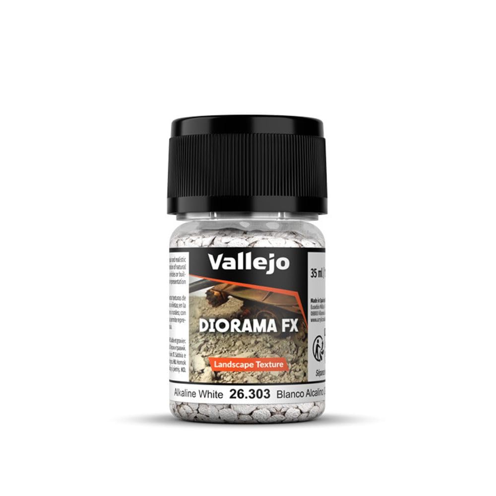 Vallejo - Diorama FX Landscape Textures | Alkaline White 2 to 5 mm (0.08" to 0.2") Particle Size | Ideal Basing for Scenary and Dioramas | Bottle of 35 ml. (1.18 fl.oz.) | Weight 50 g. (1.76 oz.)