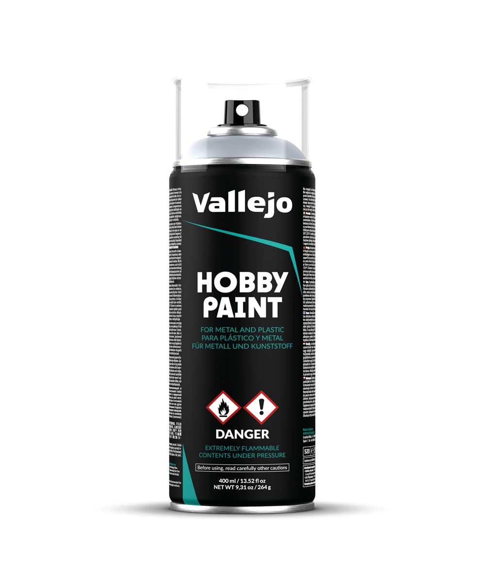 Vallejo - Hobby Paint Spray Fantasy Color | Silver 400 ml. (13.5 fl.oz.) | Creates Perfect Matt and Self Levelling Finish | Equipped with 2 Different Nozzles