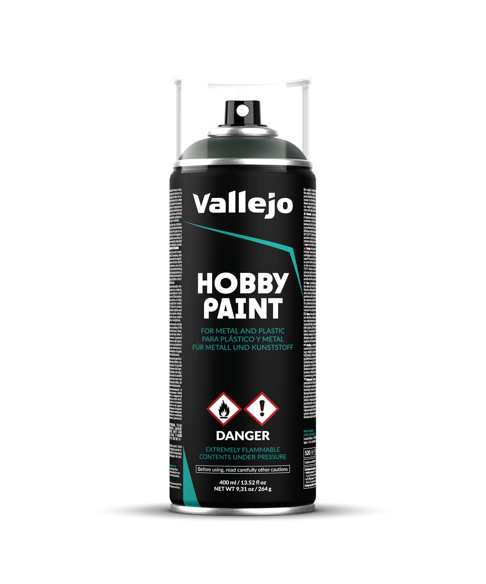 Vallejo - Hobby Paint Spray Fantasy Color | Dark Green 400 ml. (13.5 fl.oz.) | Creates Perfect Matt and Self Levelling Finish | Equipped with 2 Different Nozzles