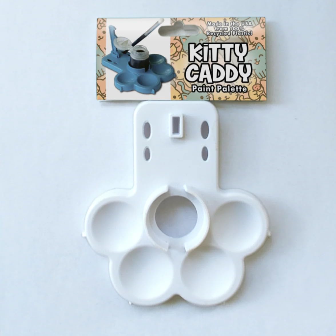 Kitty Caddy Paint Palette, Miniature Painting Tool Organizer with Mixing Wells, Brush Rest, 100% Recycled Plastic from Replay Workshop (White)