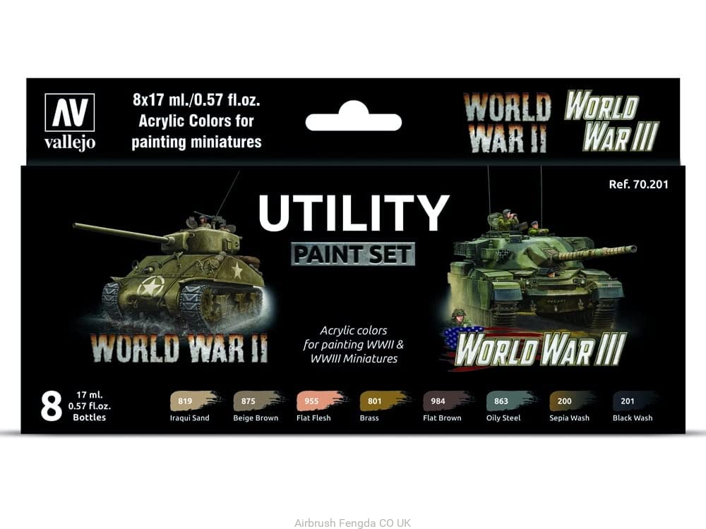 Vallejo - Utility Paint Set WWII & WWIII | Historic Military Shades | Brush & Airbrush Compatible | Pro Modeler Collection | 8 bottles x 18 ml. (0.6 fl.oz)