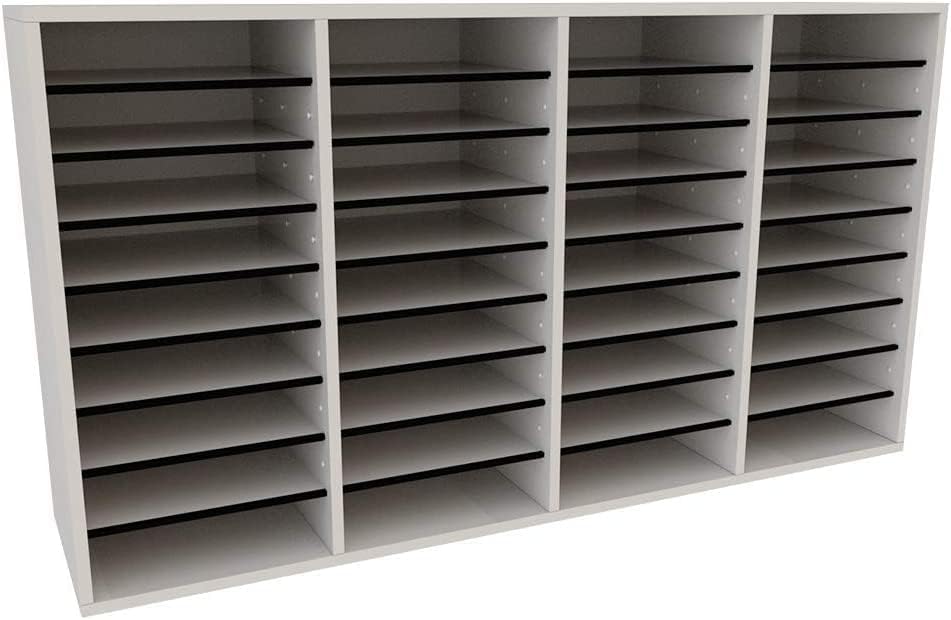 36-Compartment Wood Adjustable Paper Sorter Literature File Organizer, White