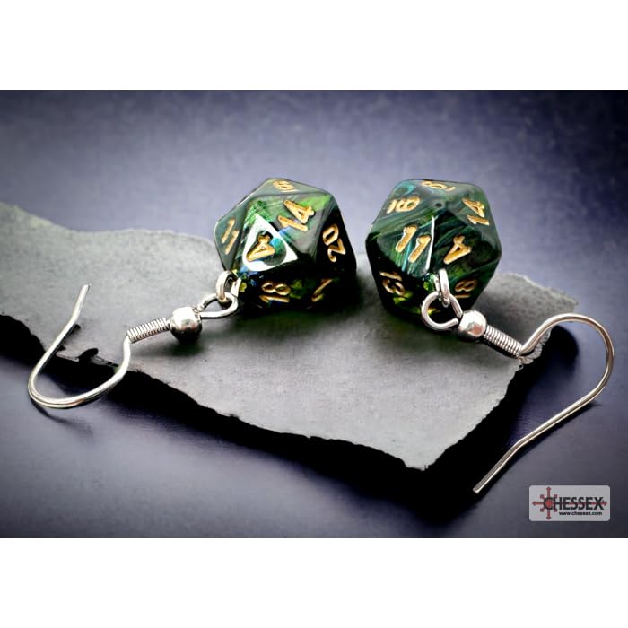 Chessex 54204 Scarab Mini-Poly D20 Hook Earrings, Jade (Pair)