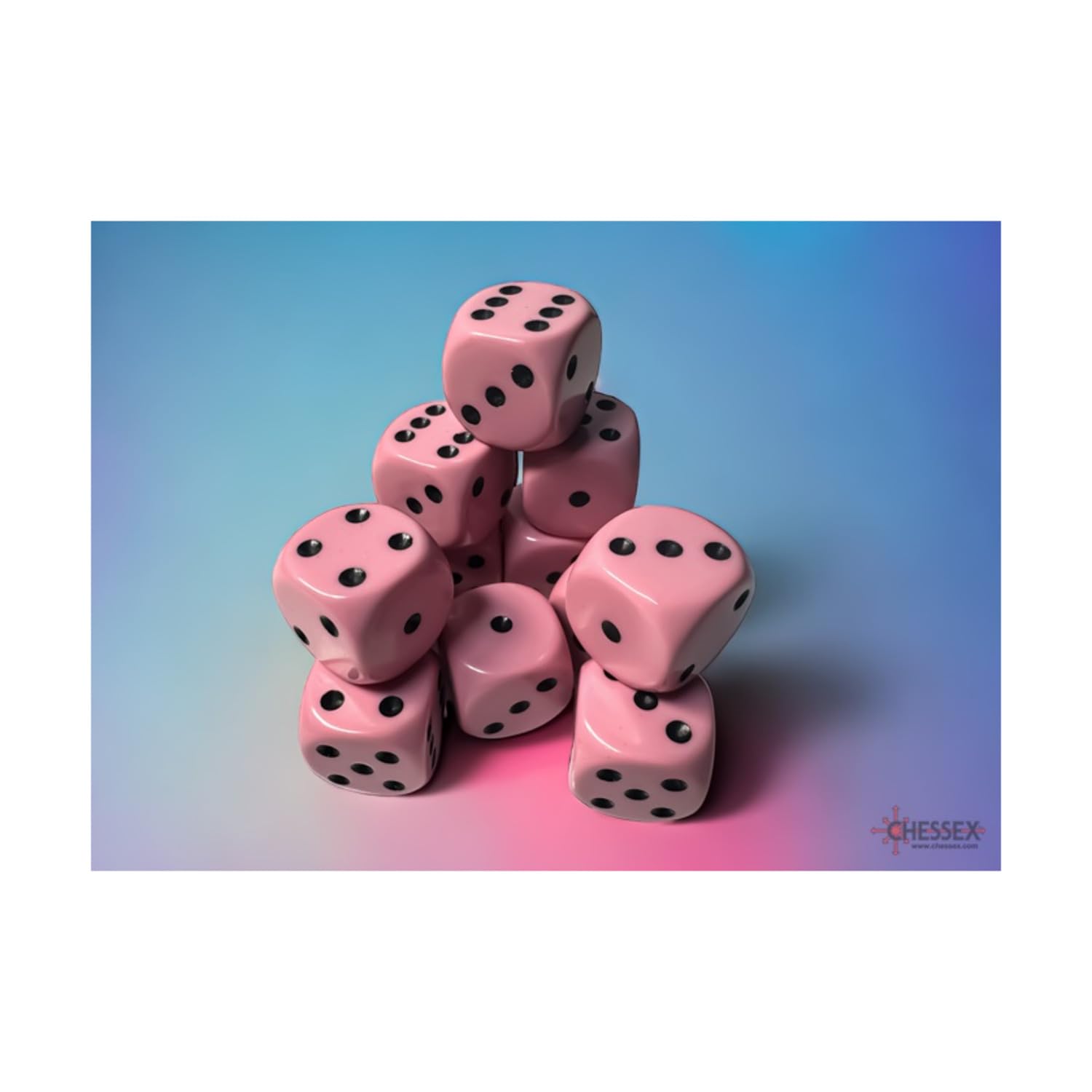 d6 Cube 16mm Opaque Pastel Pink/black (12)