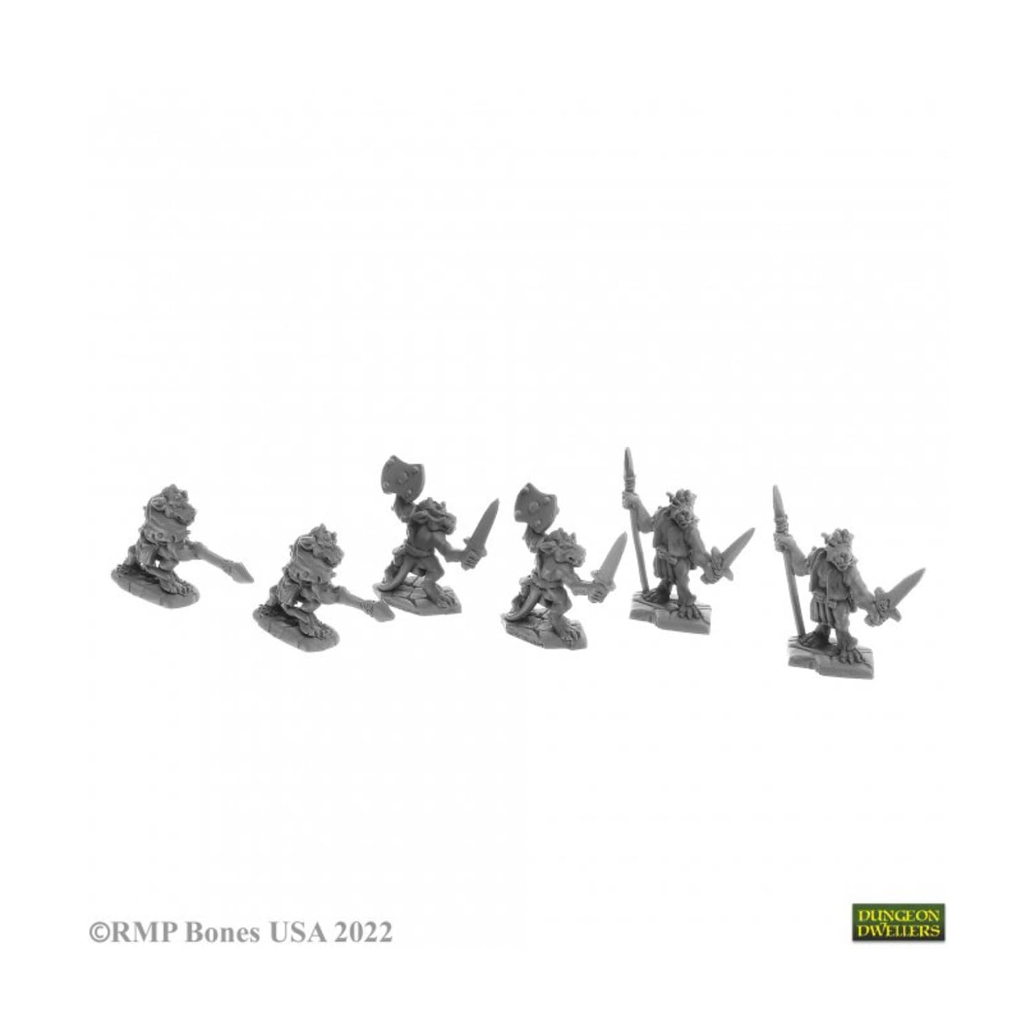 Dungeon Dwellers: REAPER Miniatures REM07057 Dungeon Dwellers Bones Bloodscale Kobolds Miniatures - Set of 6
