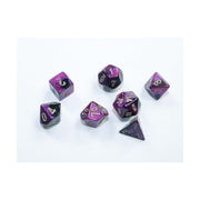 'Black and Purple Gemini Mini Dice with Gold Colored Numbers 10mm (3/8in) Set of 7 Chessex