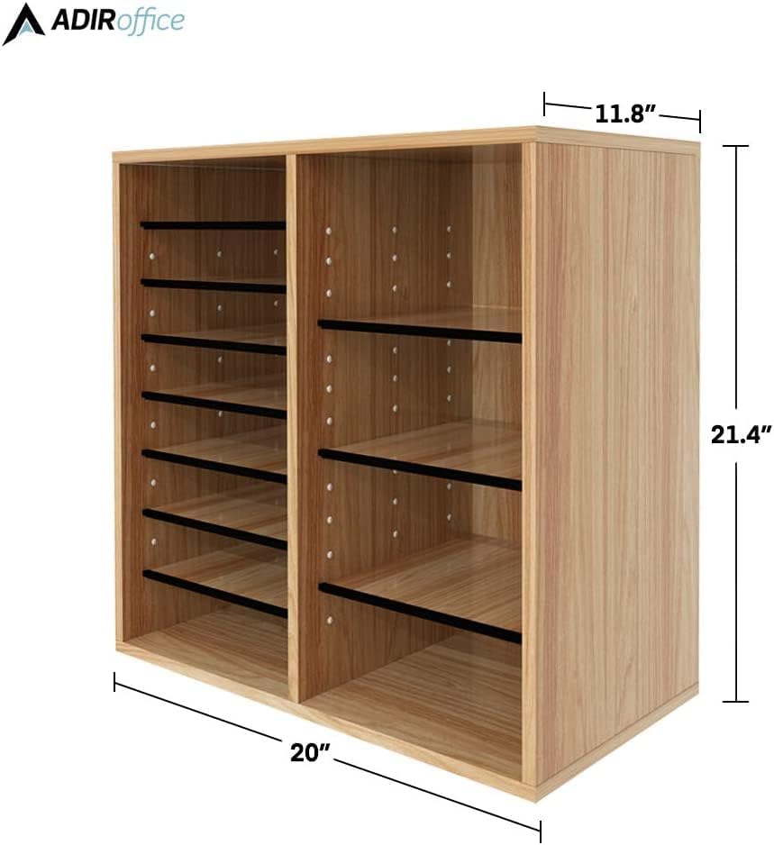 16-Compartment Wood Adjustable Paper Sorter Literature File Organizer, Medium Oak