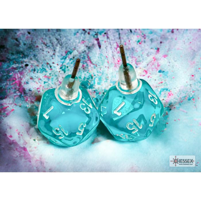 Chessex 54502 Mini-Poly D20 Pin Earrings, Translucent Blue-Green (Pair)