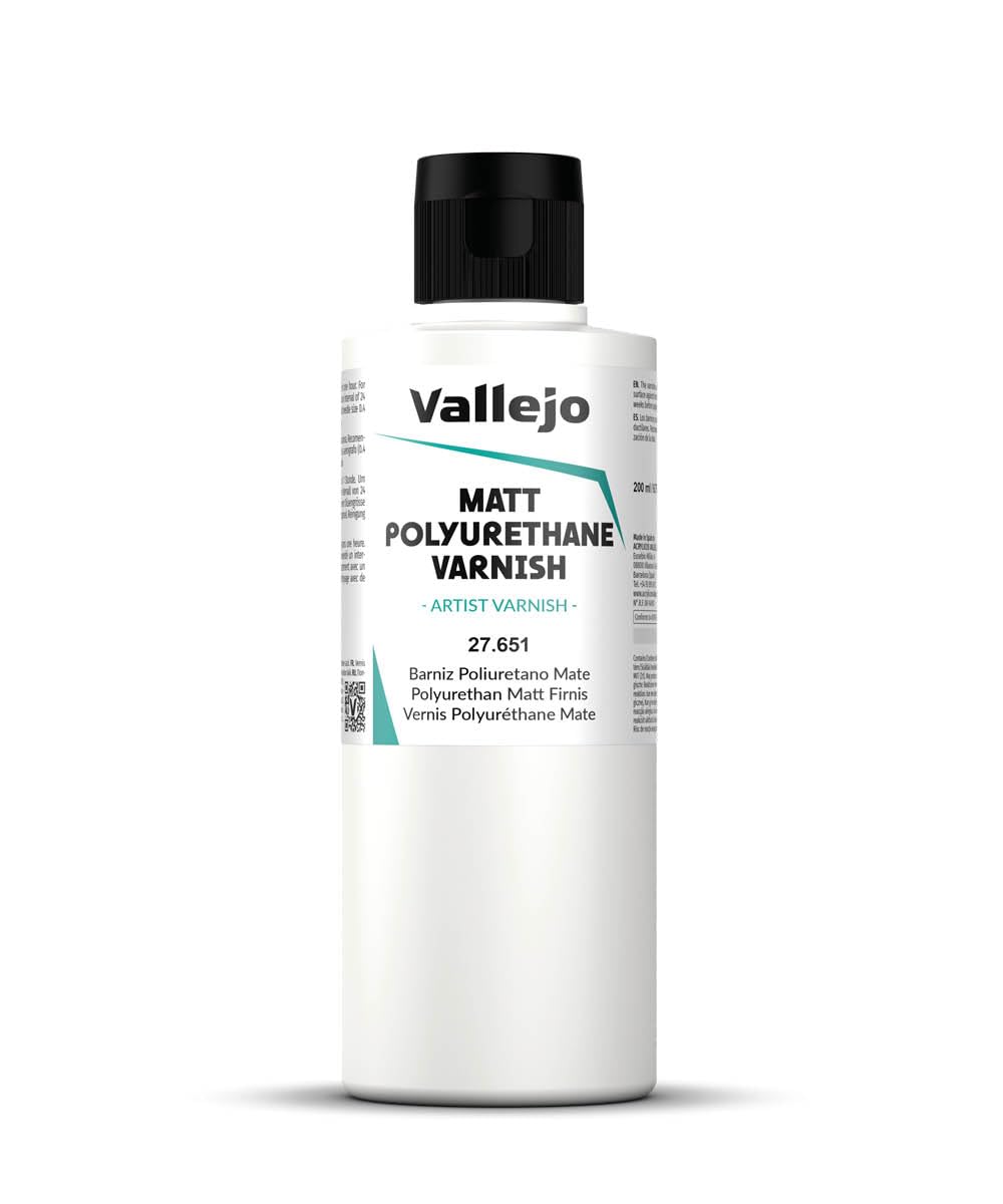 Vallejo - Polyurethane Varnish | Matt Finish 200 ml. (6.76 fl.oz.) | Extraordinary Hardness & Permanence | Create a Perfect Clear Coat | Scratch Resistant for Outdoor and Indoor Surfaces