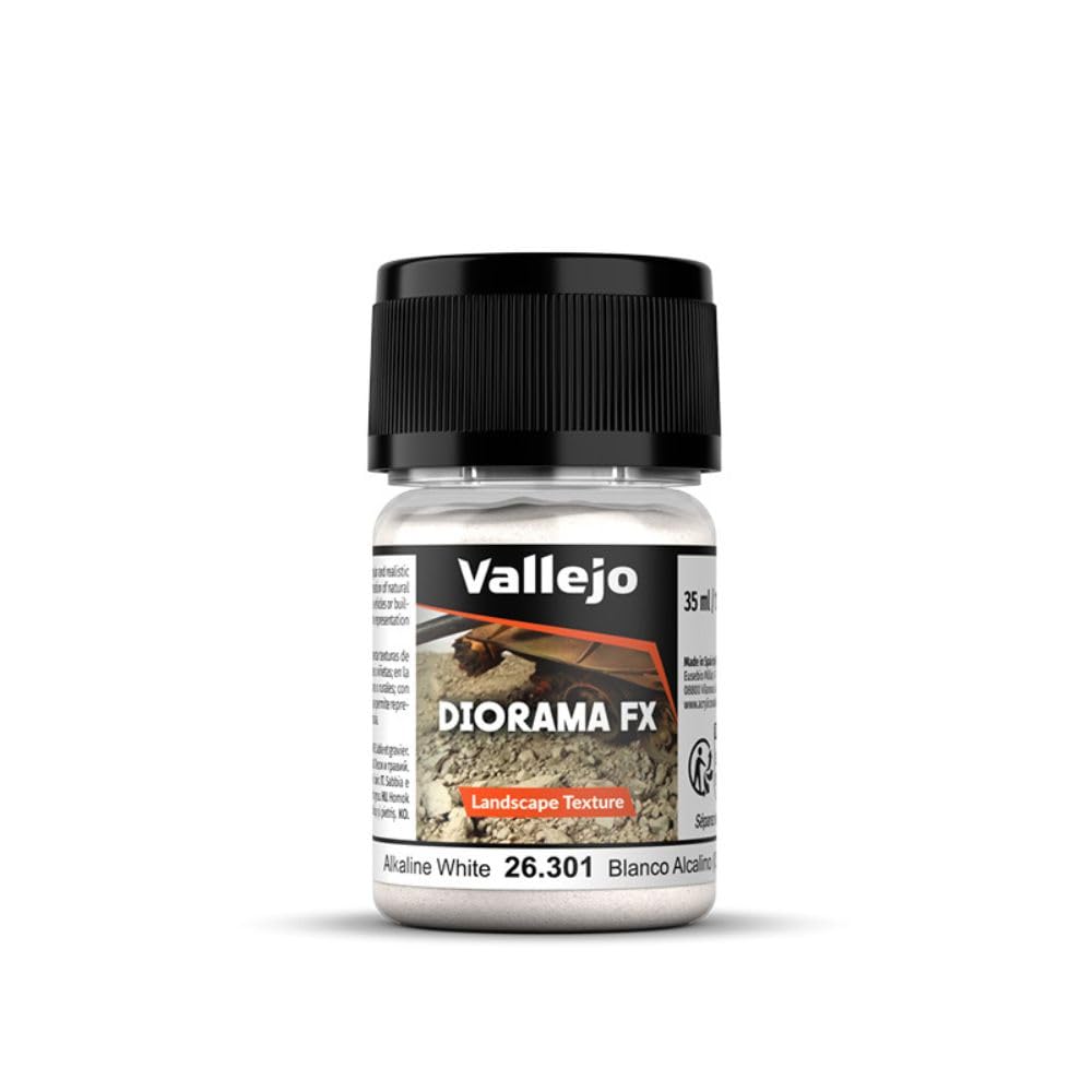 Vallejo - Diorama FX Landscape Textures | Alkaline White 0.5 to 1 mm (0.02" to 0.04") Particle Size | Ideal Basing for Scenary and Dioramas | Bottle of 35 ml. (1.18 fl.oz.) | Weight 50 g. (1.76 oz.)