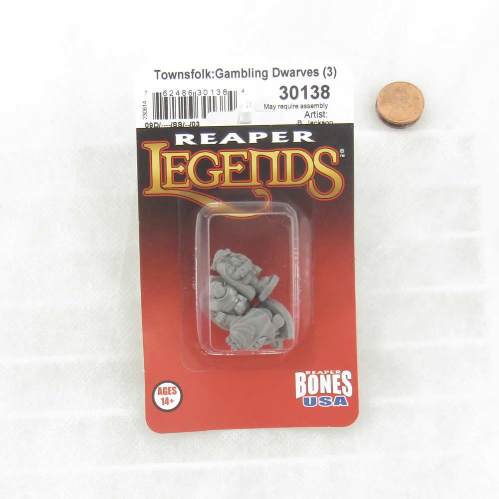 Reaper Townsfolk Gambing Dwarves Miniature Figure 25mm Heroic Scale Bones USA Miniatures, Unpainted