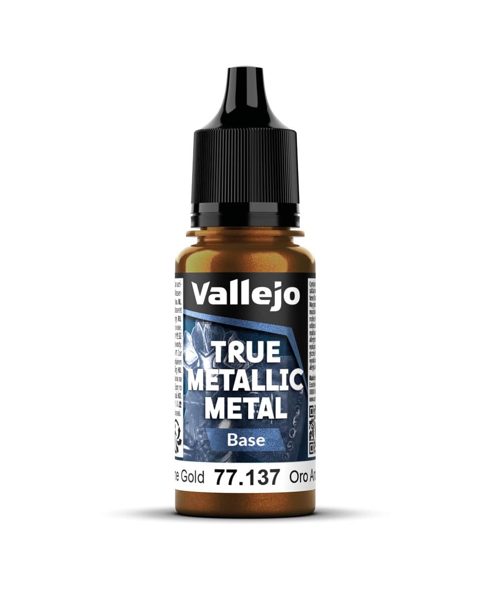 Vallejo - Arcane Gold Base | True Metallic Metal TMM | Acrylic Colors for Painting Metal Effects on Fantasy, Historical, and Wargaming Miniatures | 18 ml (0.6 fl.oz.)