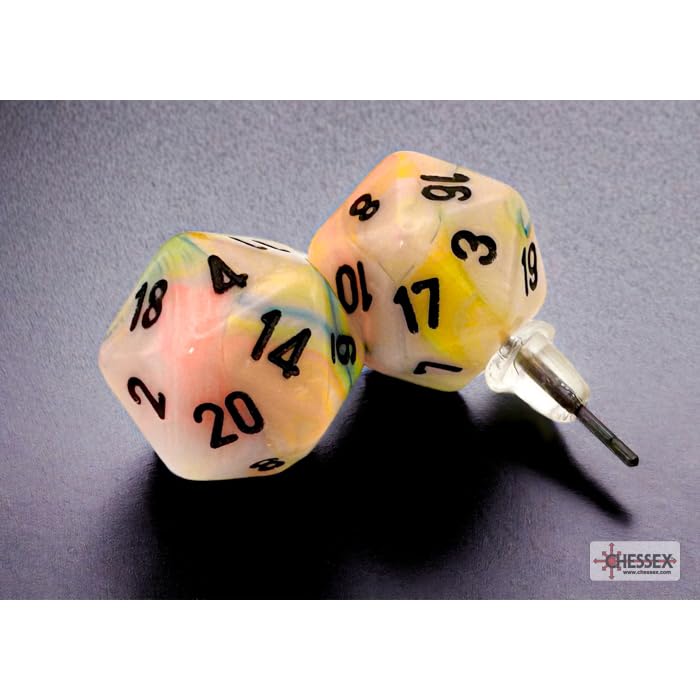Chessex 54506 Festive Circus Mini-Poly D20 Pin Earrings, Multicolor (Pair)