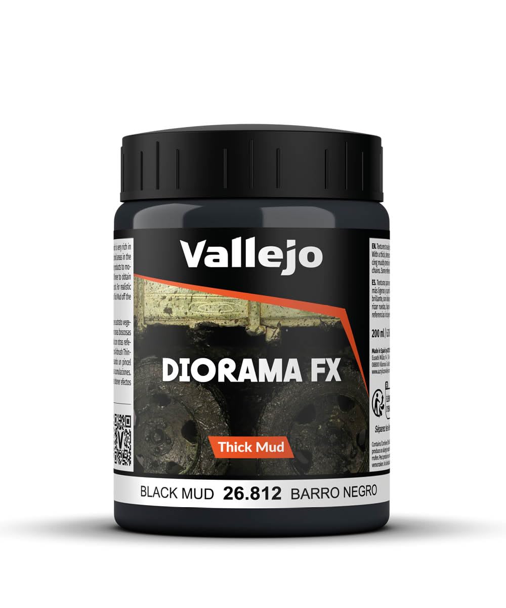 Vallejo - Diorama FX Thick Mud | Black Mud 200 ml (6.76 fl.oz.) | Premium Acrylic Color For Modelers & Miniature Enthusiasts