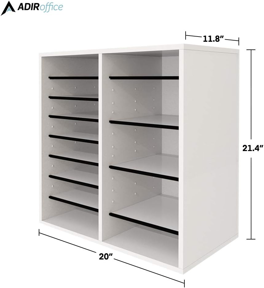 16-Compartment Wood Adjustable Paper Sorter Literature File Organizer, White