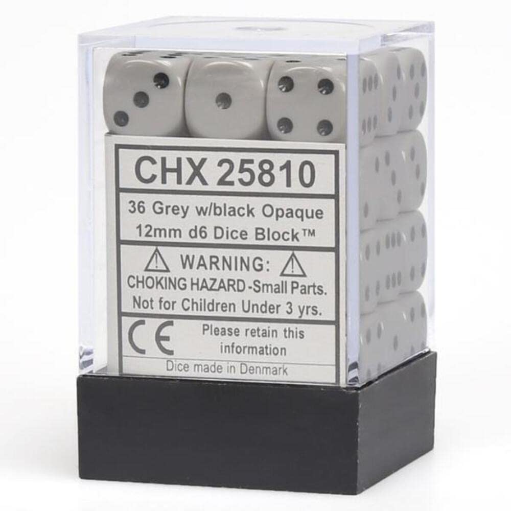 DND Dice Set-Chessex D&D Dice-12mm Opaque Grey and Black Plastic Polyhedral Dice Set-Dungeons and Dragons Dice Includes 36 Dice – D6, Various (CHX25810)