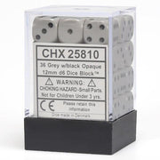 DND Dice Set-Chessex D&D Dice-12mm Opaque Grey and Black Plastic Polyhedral Dice Set-Dungeons and Dragons Dice Includes 36 Dice – D6, Various (CHX25810)