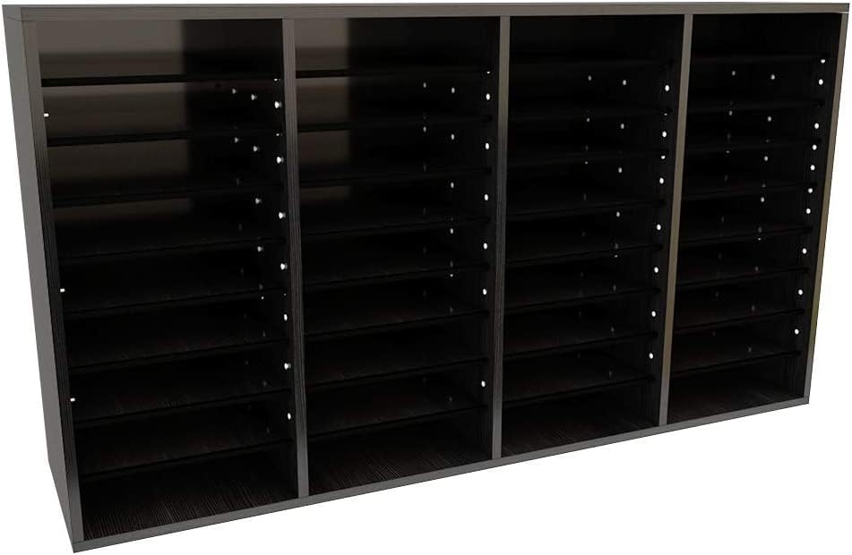 36-Compartment Wood Adjustable Paper Sorter Literature File Organizer, Black