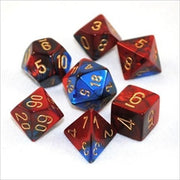 Chessex Manufacturing Cube Gemini Set Of 7 Dice - Blue & Red With Gold Numbering CHX-26429