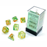 Chessex Nebula Polyhedral Dice Set Spring with White Luminary (7 dice), Various, 1 Count (Pack of 1)