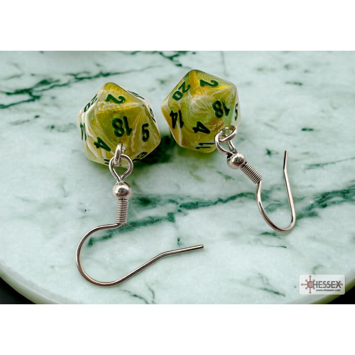 Chessex 54203 Mini-Poly D20 Hook Earrings, Marble Green (Pair)