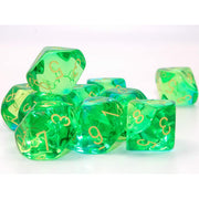 Translucent Green and Teal Gemini Dice with Yelllow Numbers D10 16mm (5/8in) Pack of 10 Dice Chessex