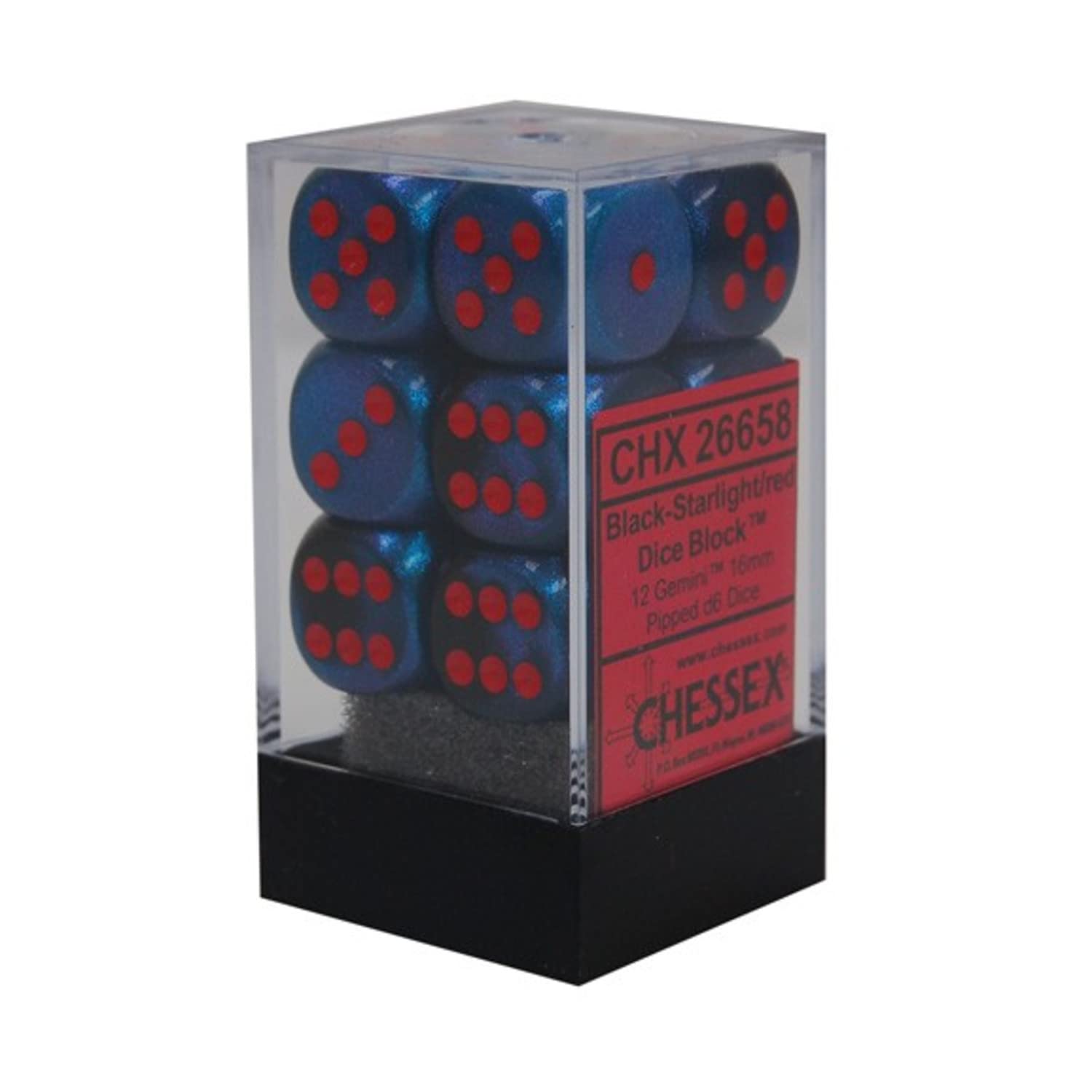 DND Dice Set-Chessex D&D Dice-16mm Gemini Black, Starlight, and Red Plastic Polyhedral Dice Set-Dungeons and Dragons Dice Includes 12 Dice – D6, Various (CHX26658)