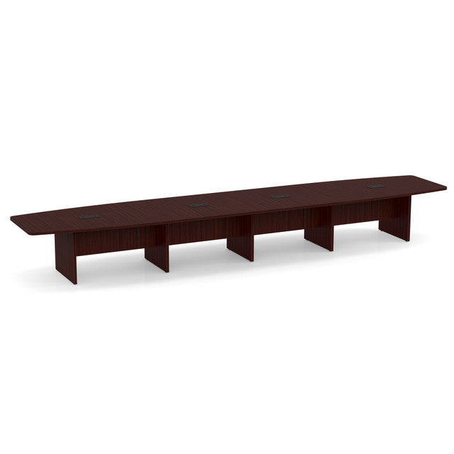 OfficeSource Laminate Expandable Boat Shaped Conference Table with Slab Base - 20' - Mahogany