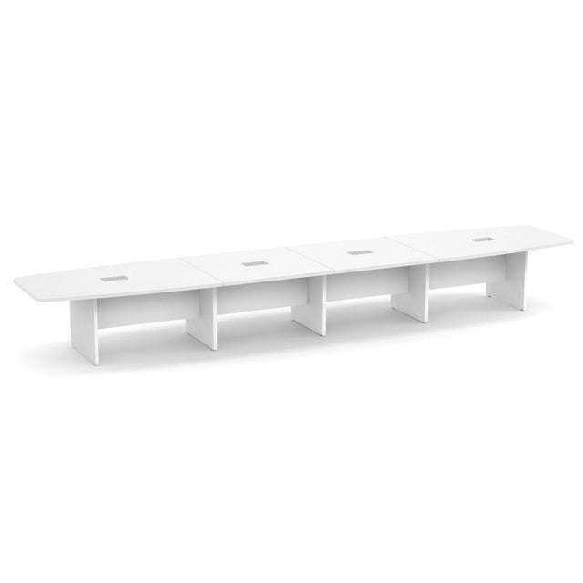 OfficeSource Laminate Expandable Boat Shaped Conference Table with Slab Base - 20' - White