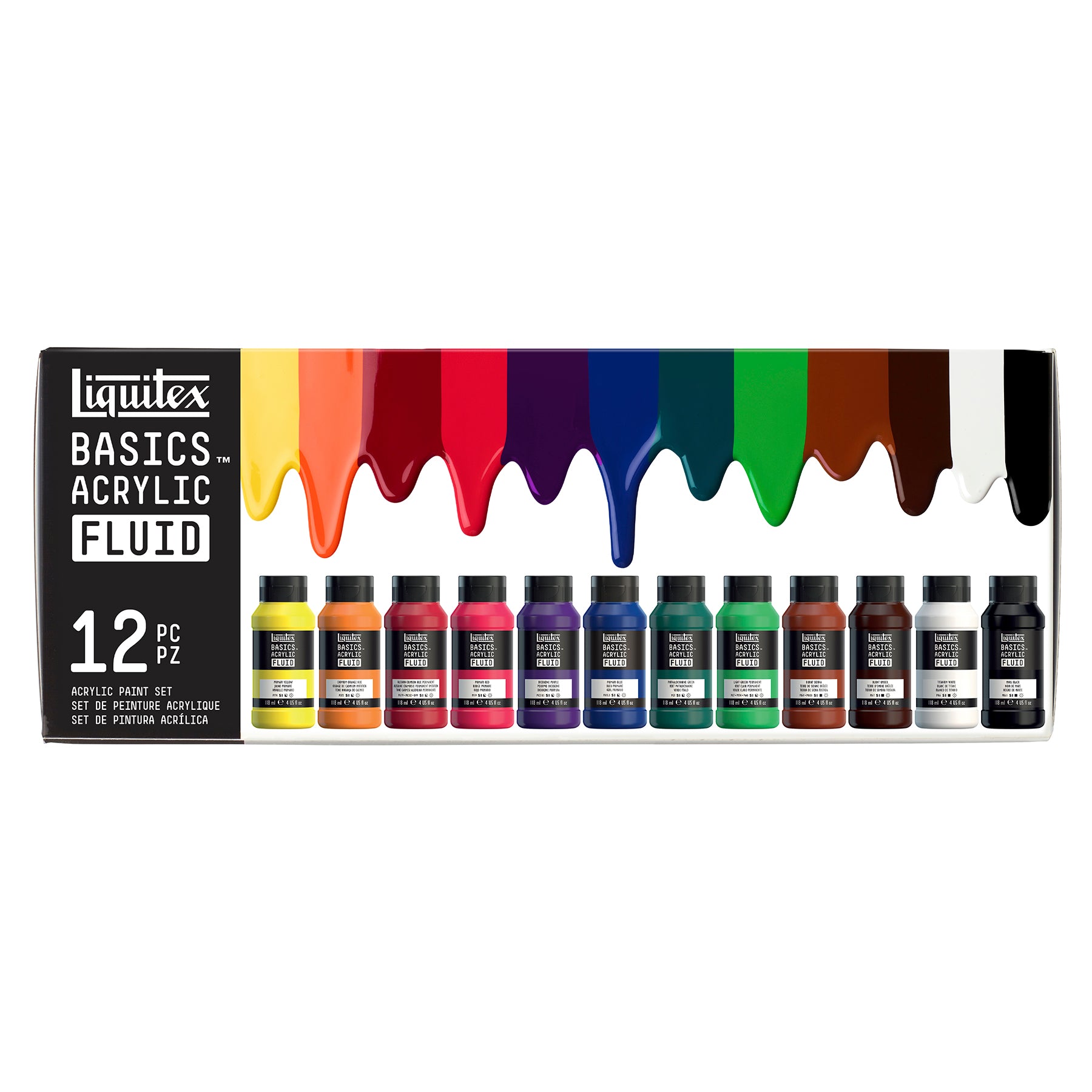 LQ BASICS Acrylic Fluid - 12 x 118ml Bottle Set