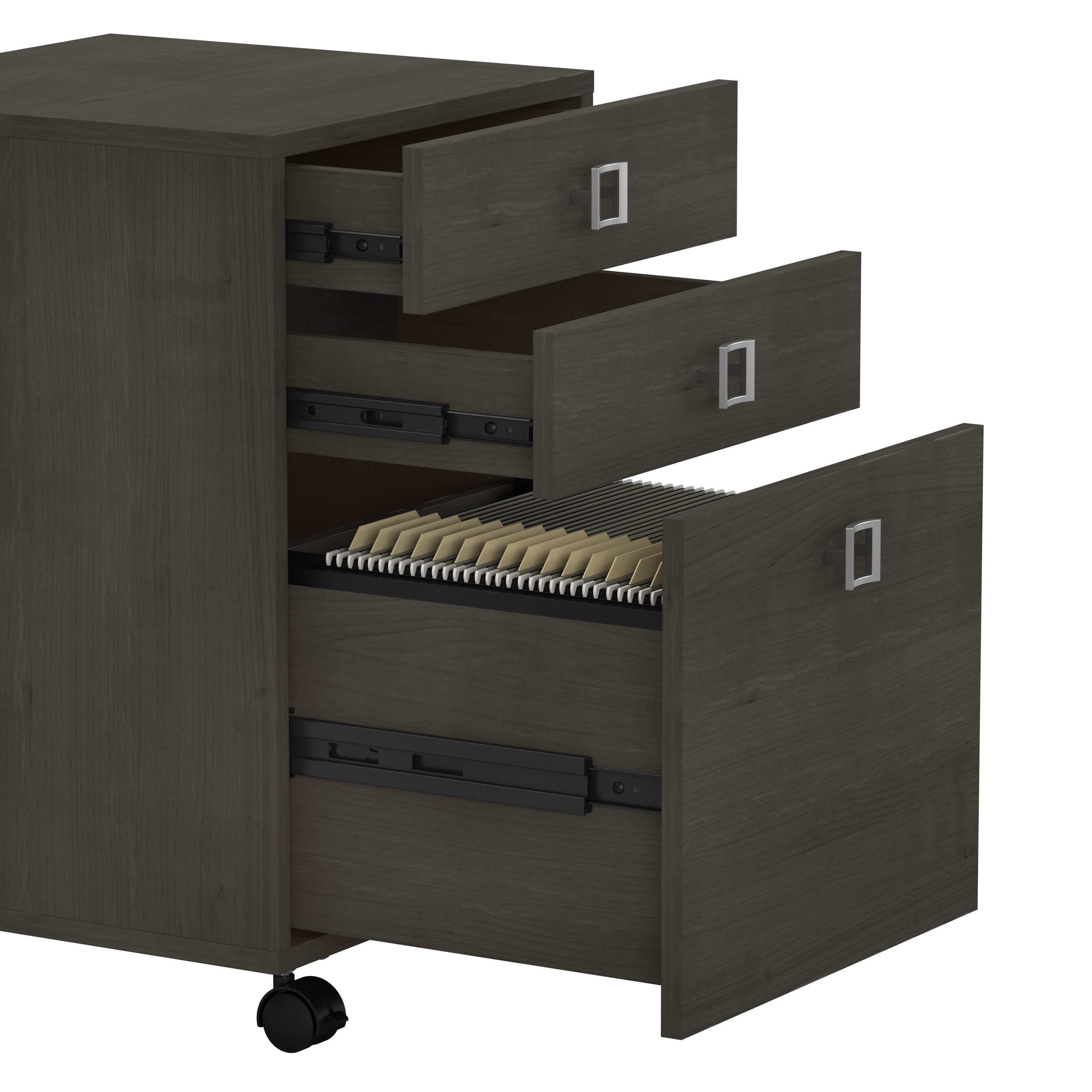 Bush Business Furniture Echo L Shaped Desk with Mobile File Cabinet in Charcoal Maple - 60" Width x 59.84" Depth x 30" Height