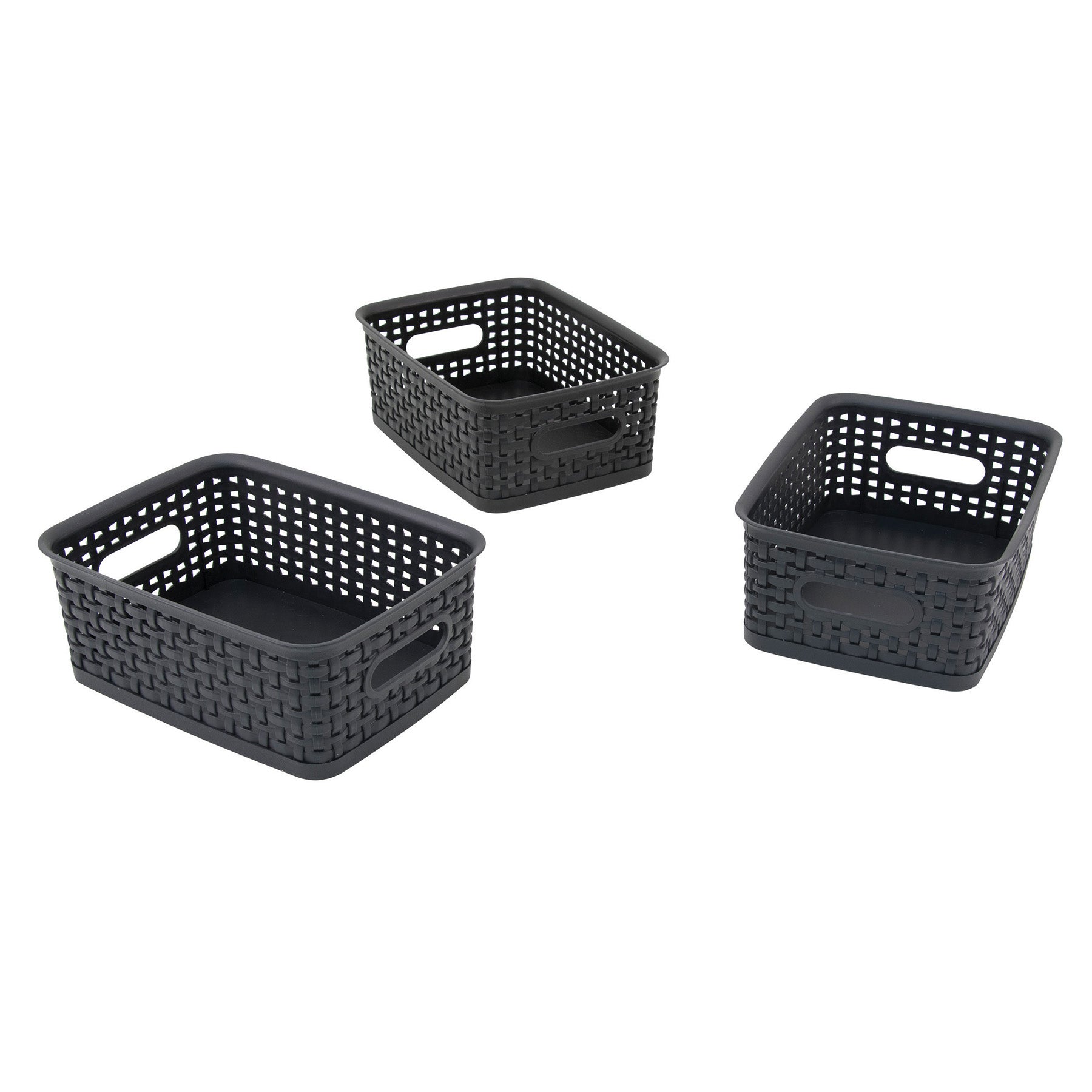 Black Plastic Weave Bins, Small, Pack of 3