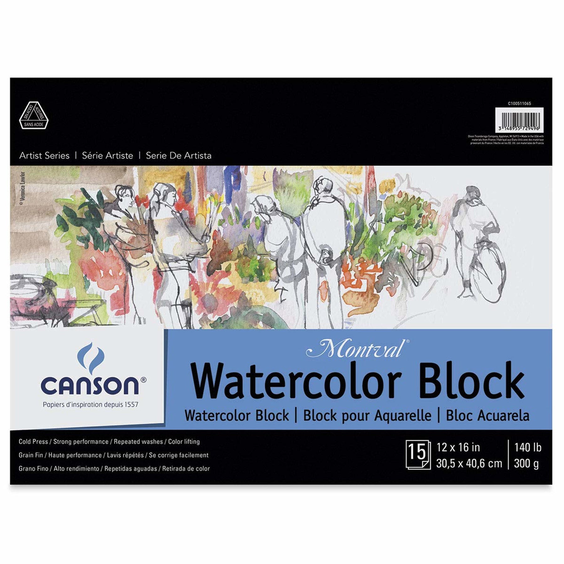 Artist Series Montval Watercolor Block, Foldover Binding, 15 Sheet, 12x16 inch, 1 Count