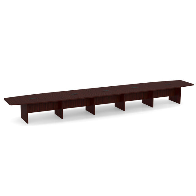 OfficeSource Laminate Expandable Boat Shaped Conference Table with Slab Base - 24' - Mahogany