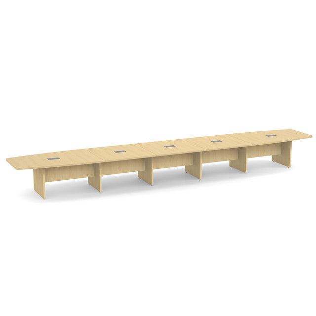 OfficeSource Laminate Expandable Boat Shaped Conference Table with Slab Base - 24' - Maple