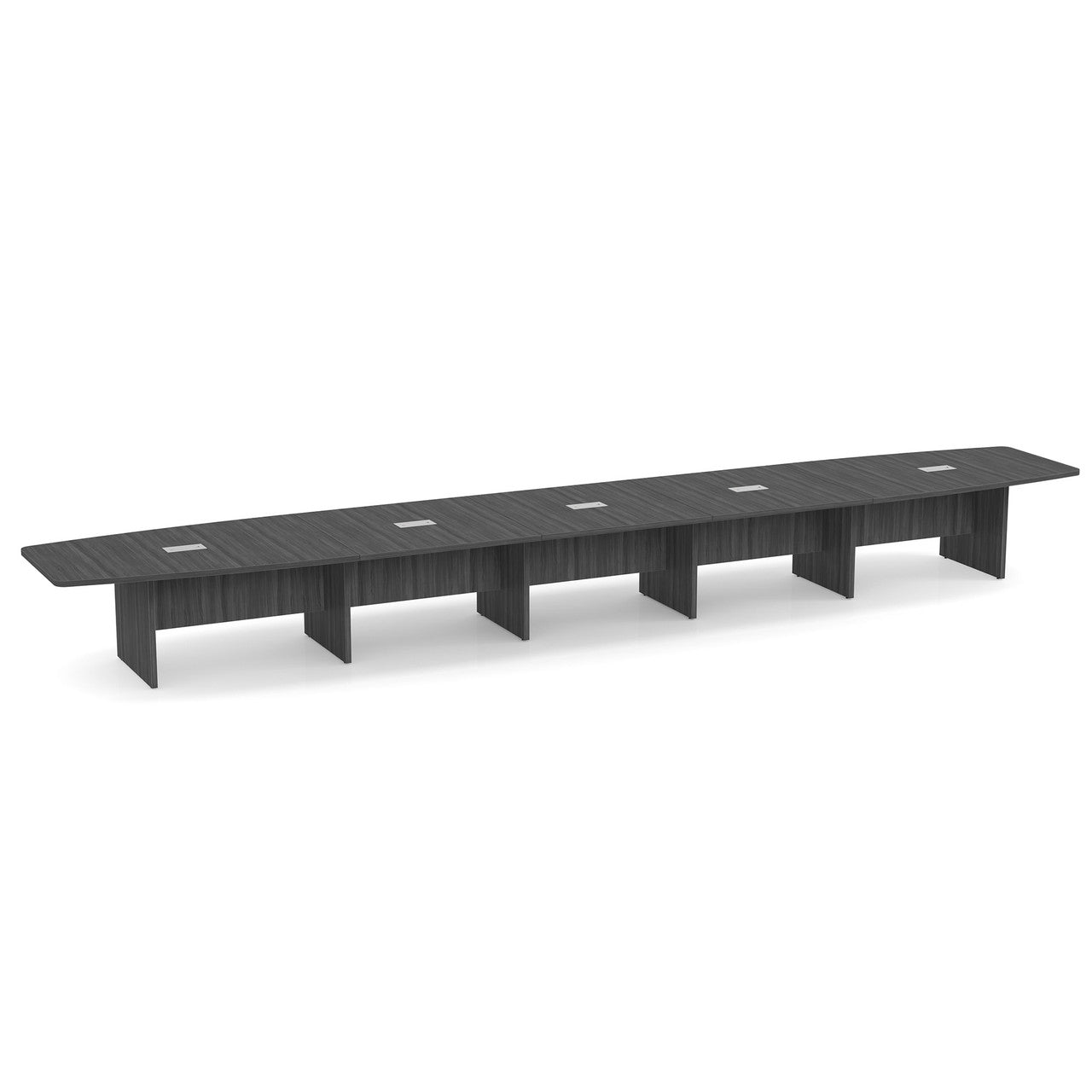 OfficeSource Laminate Expandable Boat Shaped Conference Table with Slab Base - 24' - Coastal Gray