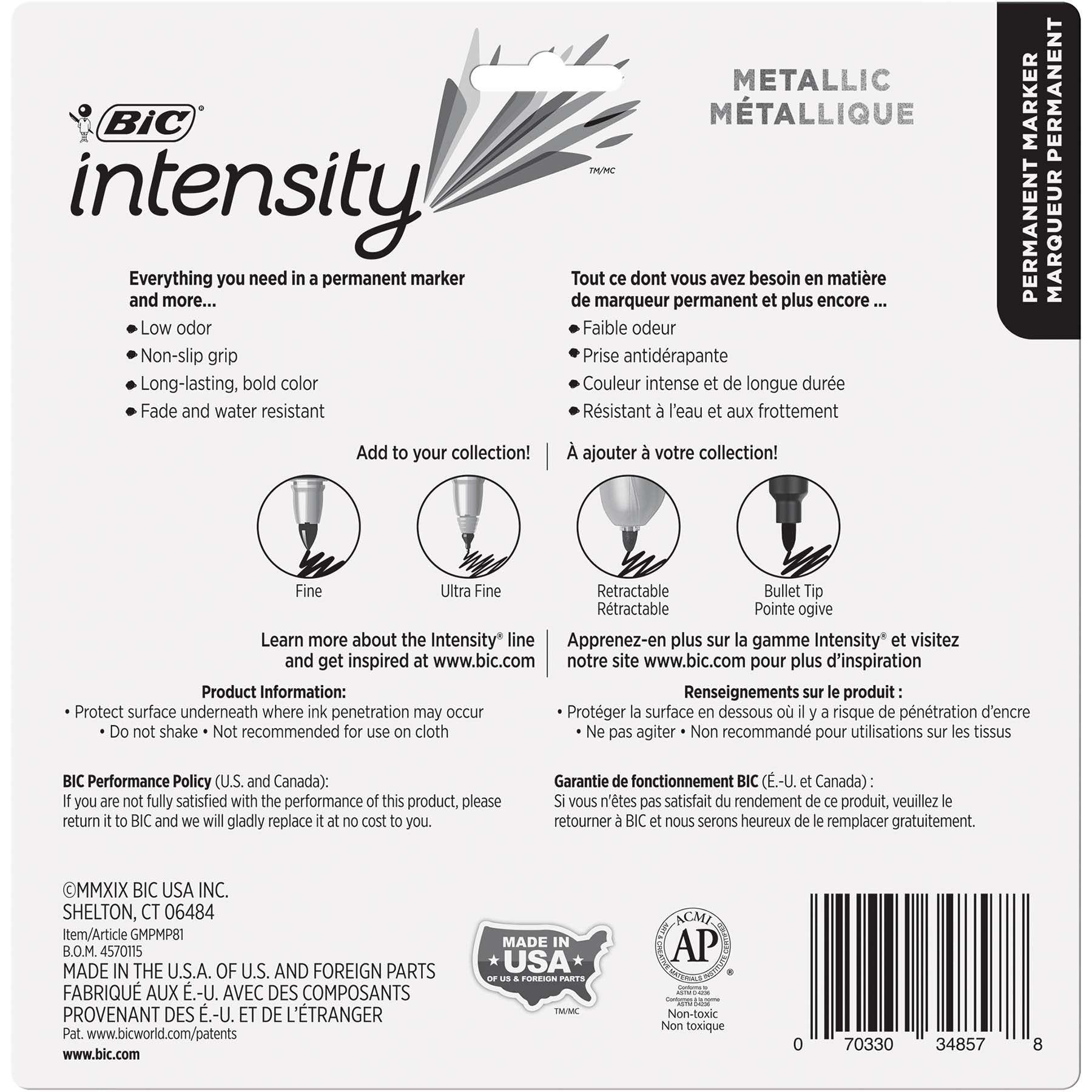 Intensity Metallic Permanent Markers, Fine Point, Assorted Metallic, 8 Count