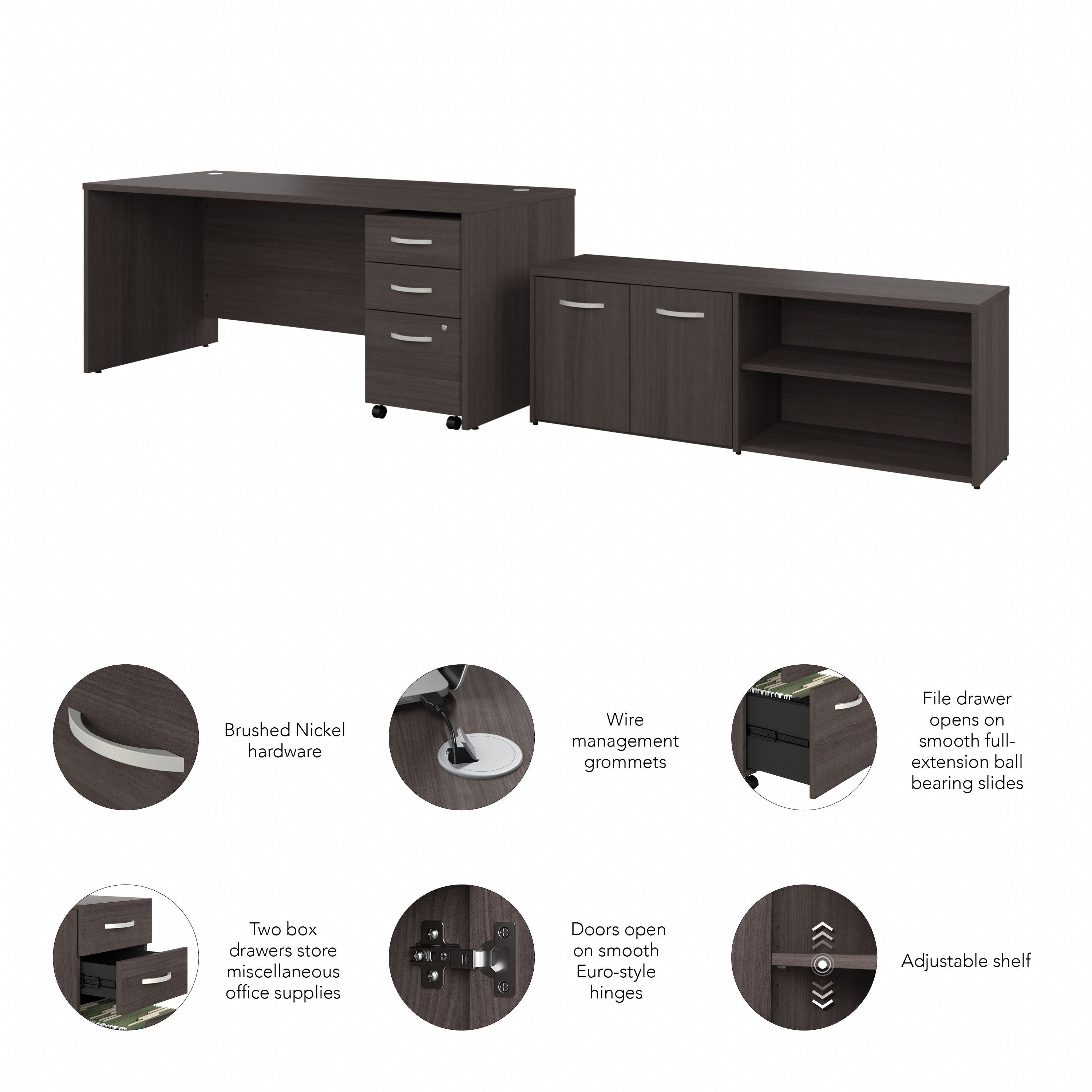 Bush Business Furniture Studio C 72W x 30D Office Desk with Storage Return and Mobile File Cabinet in Storm Gray - 71.02" Width x 29.37" Depth x 29.84" Height