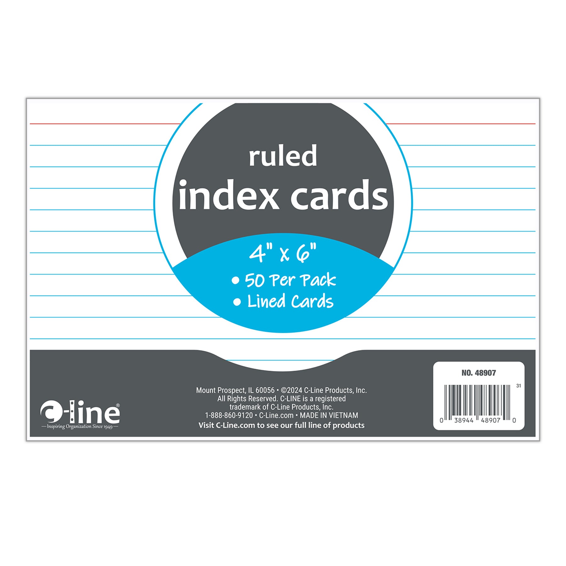 Index Cards, 4" x 6", White, Ruled, Pack of 50