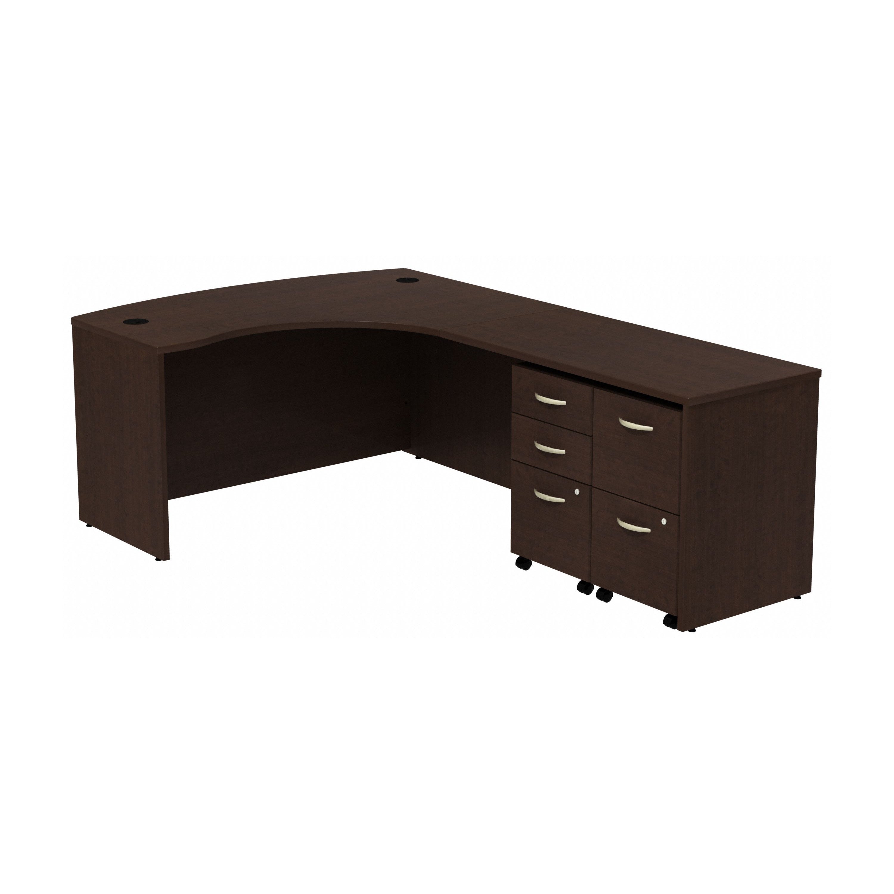 Bush Business Furniture Series C 60W Bowfront RH L-Desk, 2-Drawer Mobile Pedestal and 3-Drawer Mobile Pedestal - 90.55" Width x 58.86" Depth x 29.8" Height