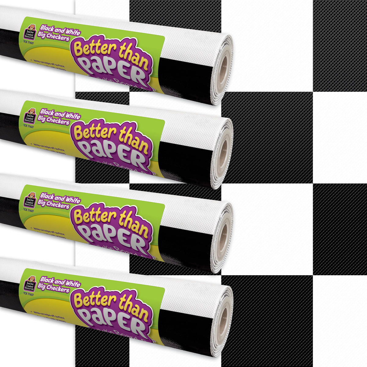 BLACK & WHITE BIG CHECKERS 4/PK